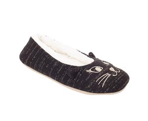 Slumberzzz Womens/Ladies Cat Ballet Slippers (Black) - SL745