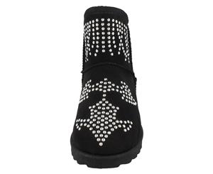 Spot On Girls Fleece Lined Studded Ankle Boots (Black) - KM711