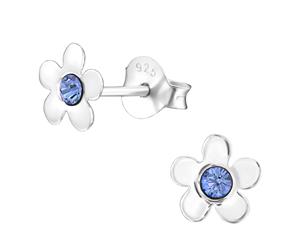 Sterling Silver Kids Sapphire Flower Stud earrings made with Swarovski Crystal