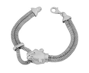 Sterling Silver Panther Head Mesh Bracelet 7.5" - White