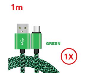 Type-C Braided Data USB Charger Cable For Samsung Galaxy S8 S9 S10 Plus Note 9 - Green 1X