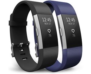 Yousave Fitbit Charge 2 Strap 2-Pack (Large) - Black/Blue