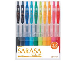Zebra Sarasa Clip Gel ink Ballpoint pen 0.3mm 10 Colour set