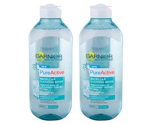 2 x Garnier Skin Naturals Pure Active Micellar Cleansing Water 400mL