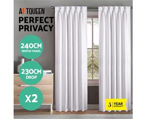 2x Blockout Curtains Pair Panels Blackout Curtain Pinch Pleat Window Draperies Bedroom Living Room Pure Fabric White 230X240cm
