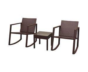 3 Piece Outdoor Rocking Chair and Table Set Poly Rattan Brown