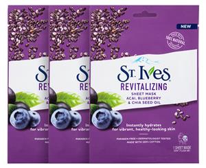 3 x St. Ives Revitalizing Sheet Mask Acai Blueberry & Chia Seed Oil