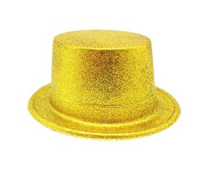 6x Glitter Top Hat Fancy Party Plastic Costume Tall Cap Fun Dress Up Bulk New - Yellow/Gold - Yellow/Gold