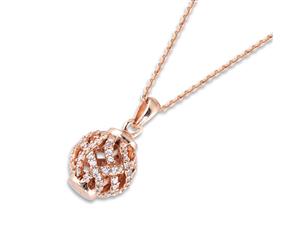 925 Sterling Silver Rose Gold Plate Cubic Encrusted Ball Necklace