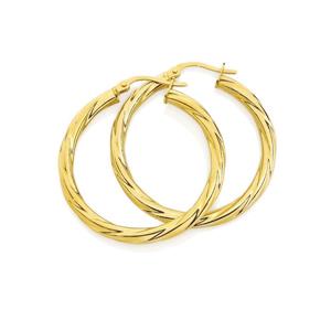 9ct Gold 25mm Twist Hoop Earrings