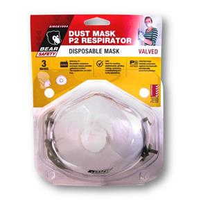Bear Disposable P2 Respirator Dust Mask With Valve - 3 Pack