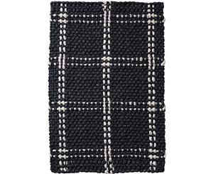 Chunky Basket Weave Charcoal Jute Rug In Check Design With Natural Rubber Backing