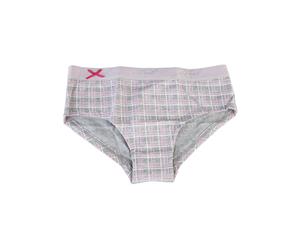 Datch Childrens Girls Checked Pattern French Knickers (Light Grey/Plum) - BD889