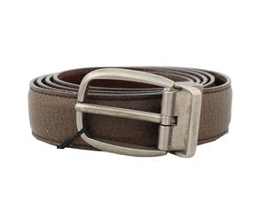 Dolce & Gabbana Brown Leather Gray Brushed Buckle Belt