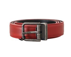 Dolce & Gabbana Red Leather Gray Brushed Buckle Mens Belt