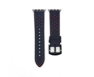 Dotted Design Genuine Leather Band for Apple Watch - Navy Dotted Red