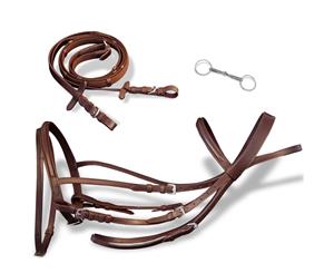 Flash Bridle with Reins and Bit Leather Brown Cob Snaffle Horse Halter