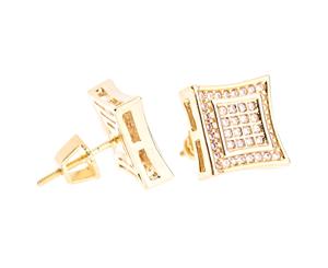Iced Out Bling Micro Pave Earrings - SQUARE 10mm gold - Gold