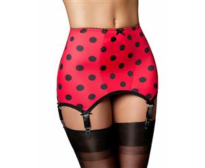 Nylon Dreams NDLBG6 Red and Black Spotted 6 Strap Girdle