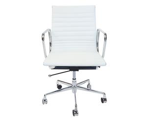 Replica Eames Low Back Ribbed Leather Management Desk / Office Chair - White