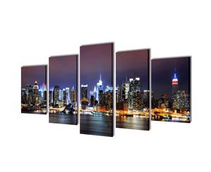 Set of 5 Colourful York Skyline Canvas Print Framed Wall Art Decor 100x50cm
