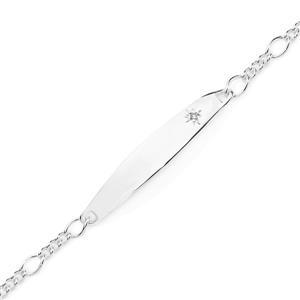 Silver 15cm Diamond Set Figaro Identity Bracelet