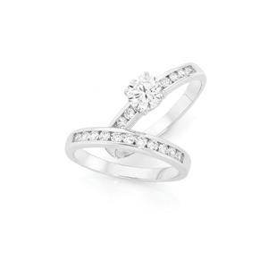 Silver CZ Solitaire & Channel Bridal Set Ring