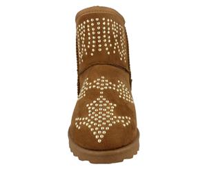 Spot On Girls Fleece Lined Studded Ankle Boots (Tan) - KM711