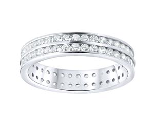 Sterling 925 Silver Pave Ring - Double Lines Eternity