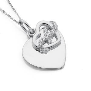 Sterling Silver Cubic Zirconia Infinity Heart With Heart Disc Pendant