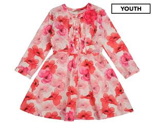 VDP Collection Girls' Floral Long Sleeve Dress - Fuchsia