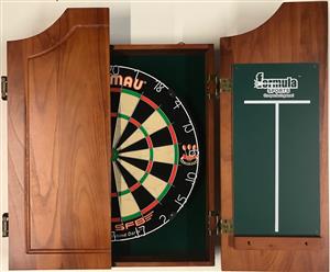 WINMAU PRO SFB Bristle Dart Board Set - Solid Wood Walnut Cabinet - 6 x Darts