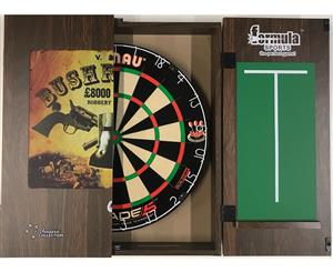 Winmau DUAL CORE Blade 5 FIVE Dart Board & FORMULA BUSH RANGER NED KELLY Cabinet + 6 x Darts