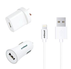 mbeat MB-UCK-A31W 3-in-1 MFI USB Lightning Charging Kit 1m Lightning Cablex12.1A Car Charger
