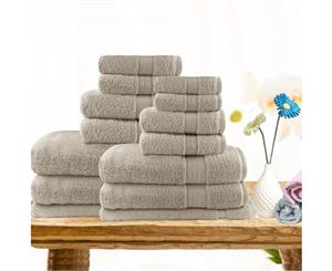 14 Piece Ultra-light Cotton Bath Towel Set in Beige