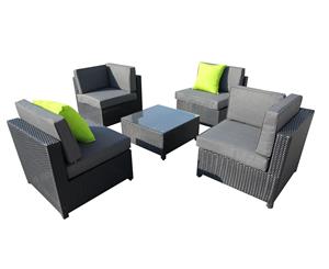 5PC Outdoor Sofa Set Garden Lounge Rattan Furniture Black Wicker Weave