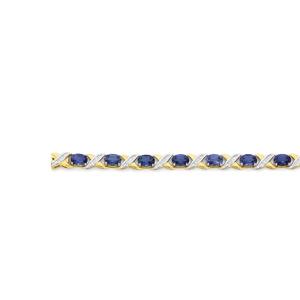 9ct Gold Created Ceylon Sapphire & Diamond Bracelet