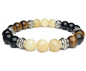 Addiction Recovery Support Healing Crystal Gemstone Bracelet - Handcrafted - Calcite Black Onyx and Tiger Eye 8mm