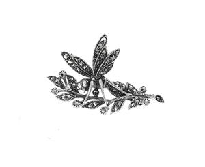 Art Nouveau Style Round Marcasite Wasp Brooch in 925 Sterling Silver