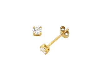 Bevilles 9ct Yellow Gold Cubic Zirconia 4 Claw Stud Earrings 6mm