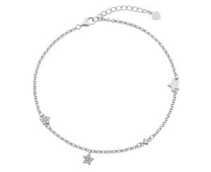 Bevilles Sterling Silver White Cubic Zirconia Pave Star Anklet