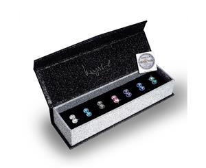 Boxed 7 Pairs Stud Earrings Set Embellished with Swarovski crystals-White Gold/Multicolour
