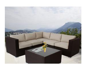 Brown Ellana Outdoor Corner Lounge Suite With White Cushion Cover