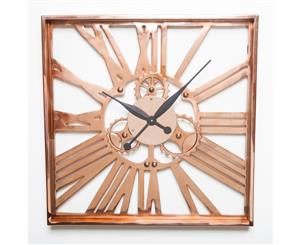 CUBELLO Large 60cm Square Wall Clock with Copper Surround and Numerals