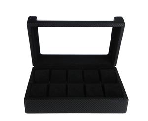 Carbon fiber wooden watch case w/ black velvet for 10 watches