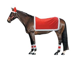 Christmas Horse Riding Set Santa Hat Quarter Sheet Leg Wraps 3 Piece Bridle Set - Red
