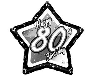 Creative Party Happy 80Th Birthday Black/Silver Star Balloon (Black/Silver) - SG10586
