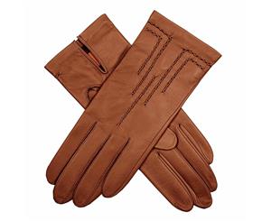 Dents Women's Leather Gloves With Stitch Detail Satin Lining - Cognac