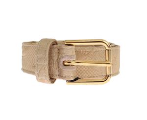Dolce & Gabbana Beige Cotton Brocade Gold Buckle Logo Belt