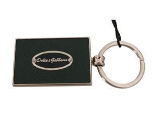 Dolce & Gabbana Green Dauphine Leather Silver Logo Keyring Keychain